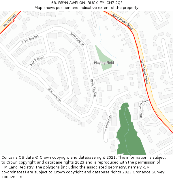 68, BRYN AWELON, BUCKLEY, CH7 2QF: Location map and indicative extent of plot