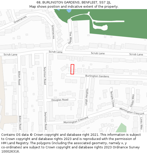 68, BURLINGTON GARDENS, BENFLEET, SS7 2JL: Location map and indicative extent of plot