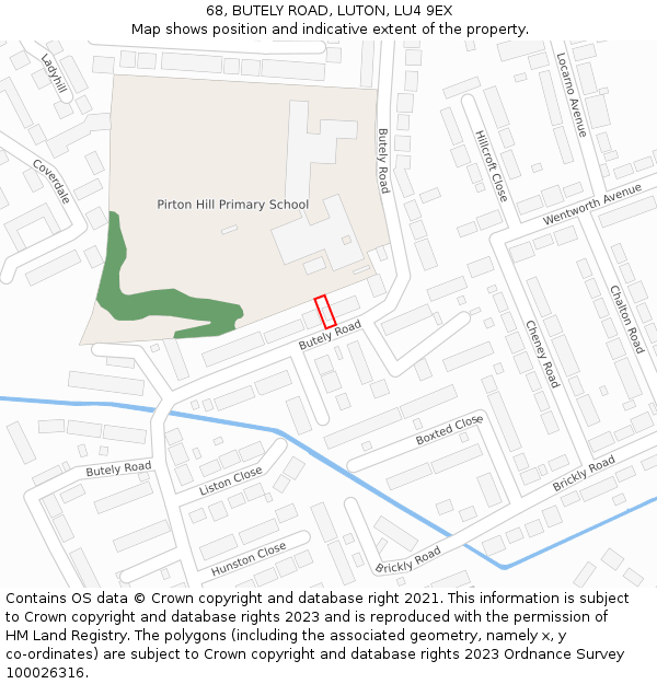 68, BUTELY ROAD, LUTON, LU4 9EX: Location map and indicative extent of plot