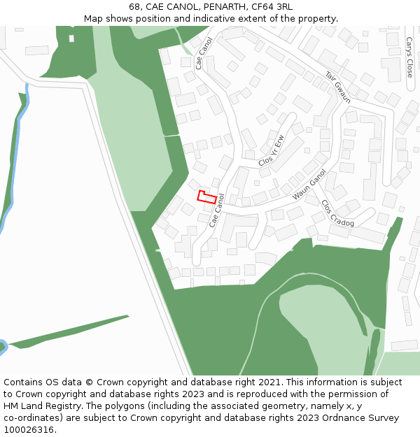 68, CAE CANOL, PENARTH, CF64 3RL: Location map and indicative extent of plot