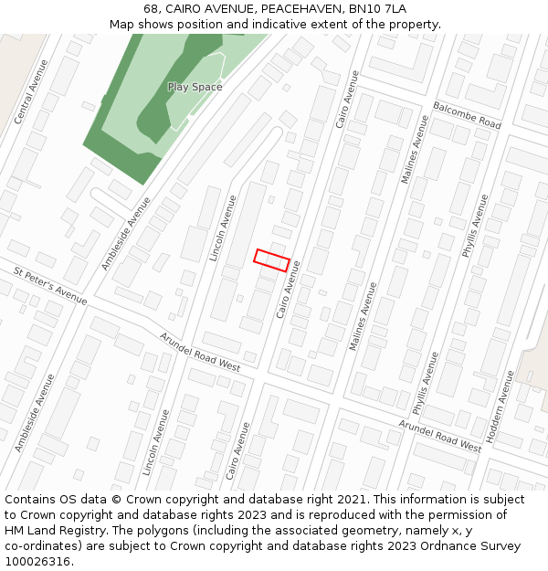 68, CAIRO AVENUE, PEACEHAVEN, BN10 7LA: Location map and indicative extent of plot