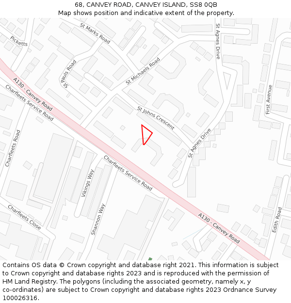 68, CANVEY ROAD, CANVEY ISLAND, SS8 0QB: Location map and indicative extent of plot