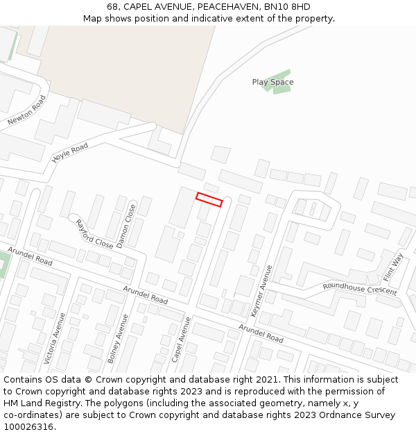 68, CAPEL AVENUE, PEACEHAVEN, BN10 8HD: Location map and indicative extent of plot