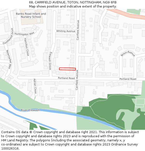 68, CARRFIELD AVENUE, TOTON, NOTTINGHAM, NG9 6FB: Location map and indicative extent of plot