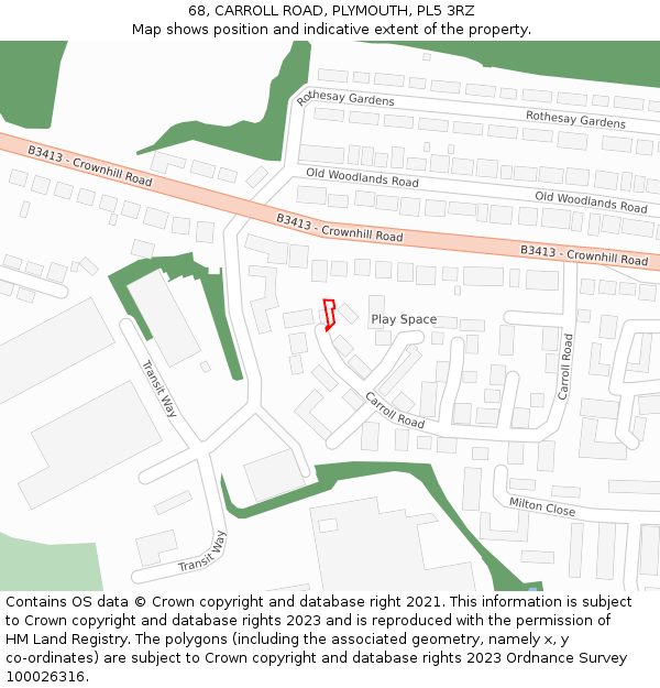 68, CARROLL ROAD, PLYMOUTH, PL5 3RZ: Location map and indicative extent of plot