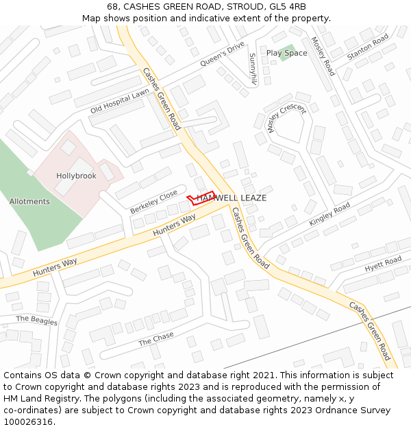 68, CASHES GREEN ROAD, STROUD, GL5 4RB: Location map and indicative extent of plot