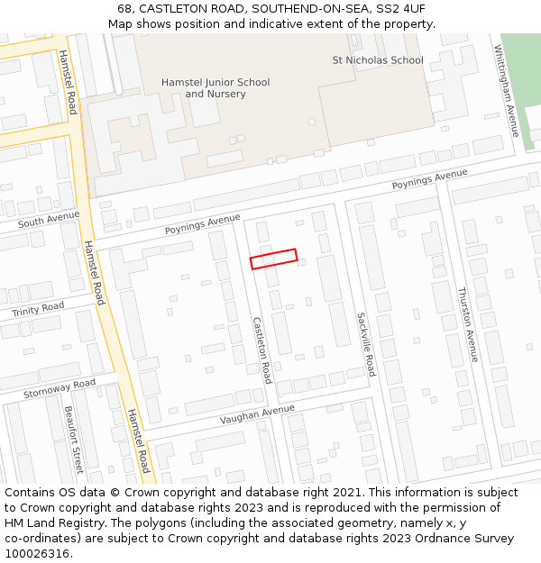 68, CASTLETON ROAD, SOUTHEND-ON-SEA, SS2 4UF: Location map and indicative extent of plot