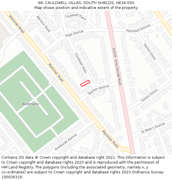 68, CAULDWELL VILLAS, SOUTH SHIELDS, NE34 0SX: Location map and indicative extent of plot