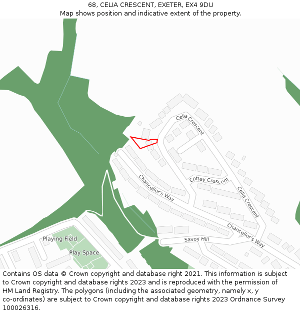 68, CELIA CRESCENT, EXETER, EX4 9DU: Location map and indicative extent of plot