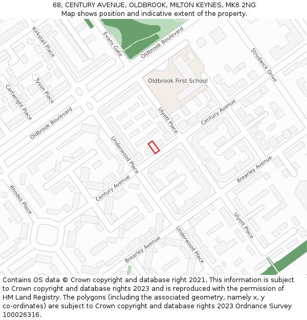 68, CENTURY AVENUE, OLDBROOK, MILTON KEYNES, MK6 2NG: Location map and indicative extent of plot