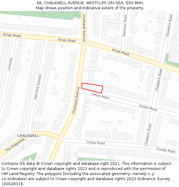 68, CHALKWELL AVENUE, WESTCLIFF-ON-SEA, SS0 8NN: Location map and indicative extent of plot