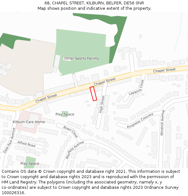 68, CHAPEL STREET, KILBURN, BELPER, DE56 0NR: Location map and indicative extent of plot