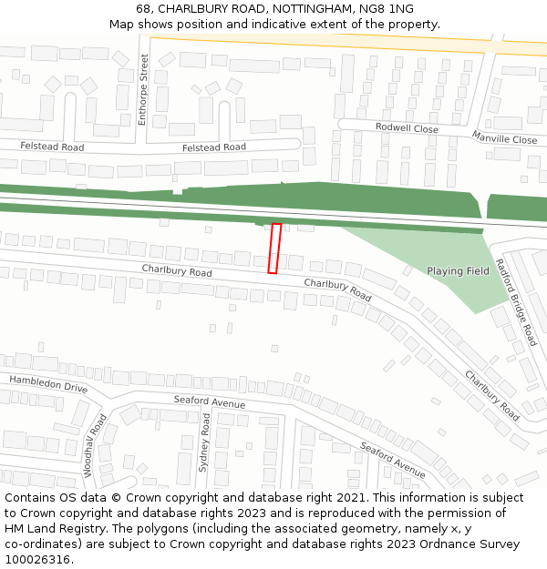 68, CHARLBURY ROAD, NOTTINGHAM, NG8 1NG: Location map and indicative extent of plot