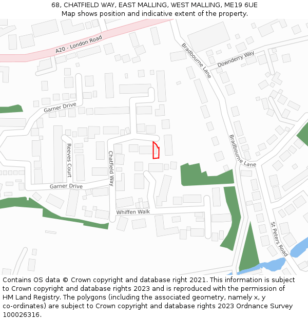 68, CHATFIELD WAY, EAST MALLING, WEST MALLING, ME19 6UE: Location map and indicative extent of plot