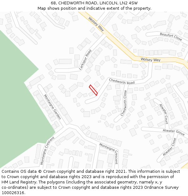 68, CHEDWORTH ROAD, LINCOLN, LN2 4SW: Location map and indicative extent of plot