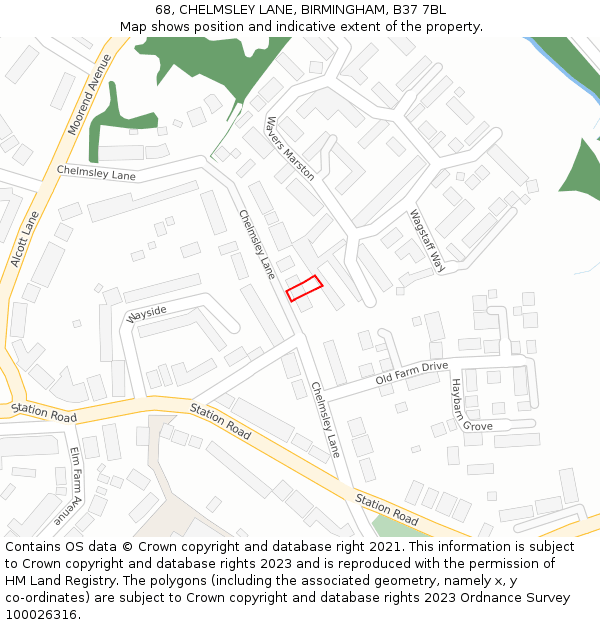 68, CHELMSLEY LANE, BIRMINGHAM, B37 7BL: Location map and indicative extent of plot