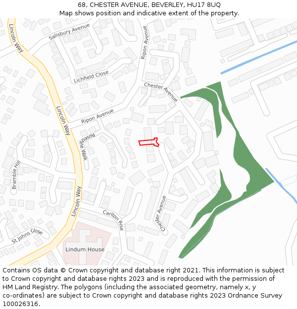 68, CHESTER AVENUE, BEVERLEY, HU17 8UQ: Location map and indicative extent of plot