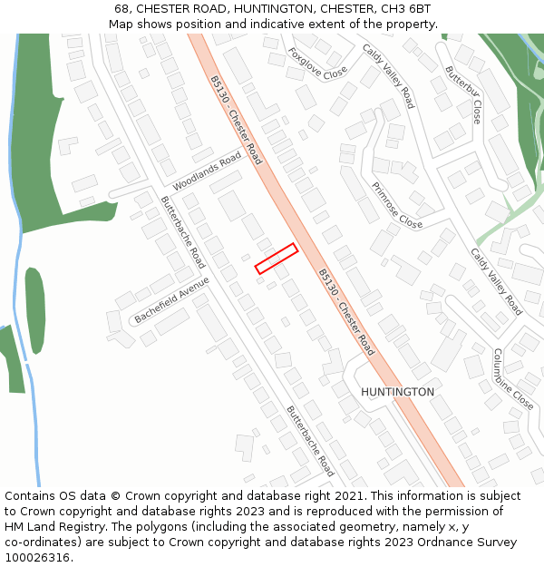 68, CHESTER ROAD, HUNTINGTON, CHESTER, CH3 6BT: Location map and indicative extent of plot