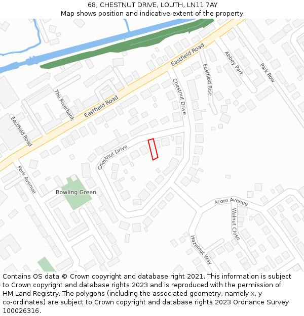 68, CHESTNUT DRIVE, LOUTH, LN11 7AY: Location map and indicative extent of plot