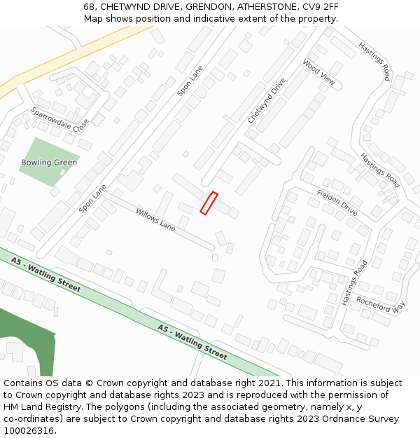 68, CHETWYND DRIVE, GRENDON, ATHERSTONE, CV9 2FF: Location map and indicative extent of plot