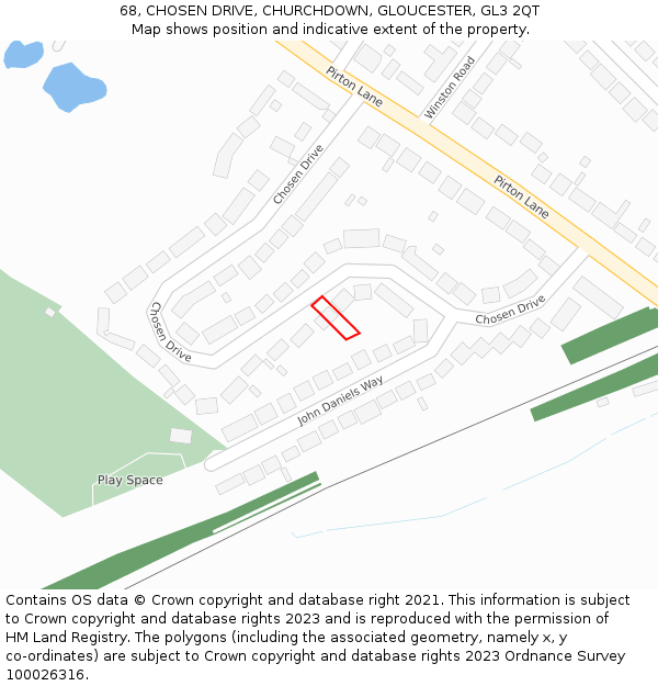 68, CHOSEN DRIVE, CHURCHDOWN, GLOUCESTER, GL3 2QT: Location map and indicative extent of plot