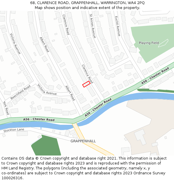 68, CLARENCE ROAD, GRAPPENHALL, WARRINGTON, WA4 2PQ: Location map and indicative extent of plot