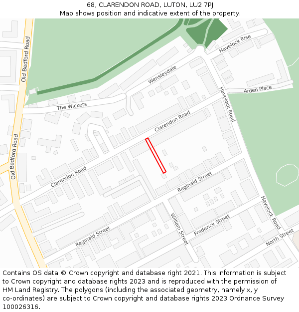 68, CLARENDON ROAD, LUTON, LU2 7PJ: Location map and indicative extent of plot