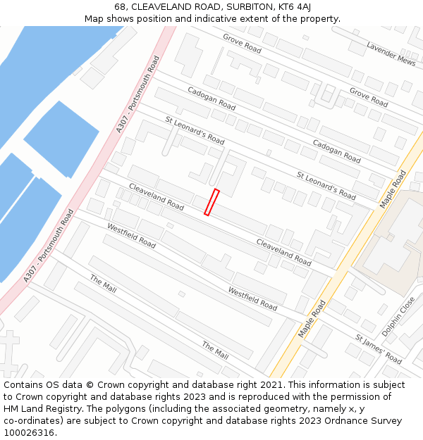 68, CLEAVELAND ROAD, SURBITON, KT6 4AJ: Location map and indicative extent of plot