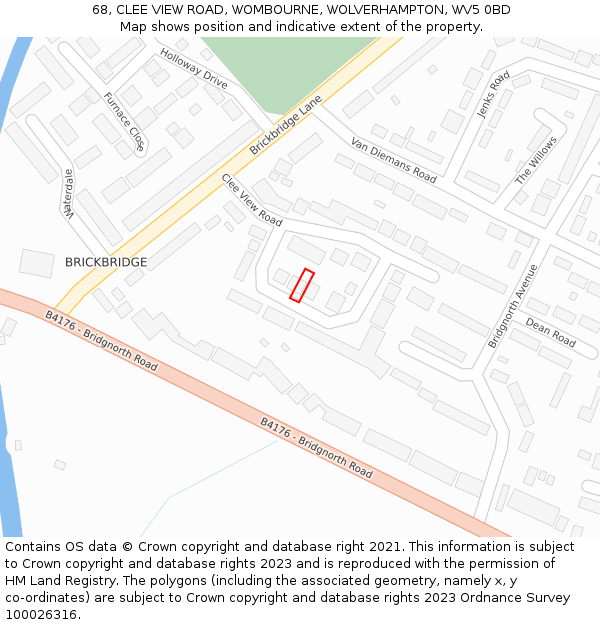 68, CLEE VIEW ROAD, WOMBOURNE, WOLVERHAMPTON, WV5 0BD: Location map and indicative extent of plot