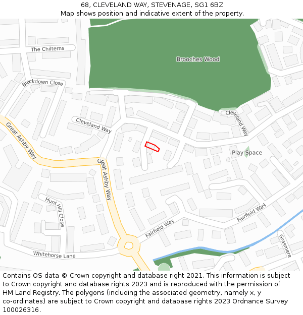 68, CLEVELAND WAY, STEVENAGE, SG1 6BZ: Location map and indicative extent of plot