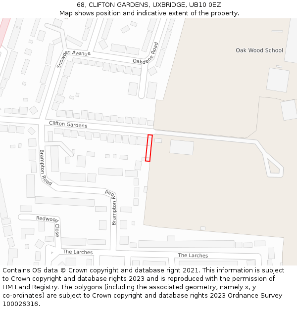 68, CLIFTON GARDENS, UXBRIDGE, UB10 0EZ: Location map and indicative extent of plot