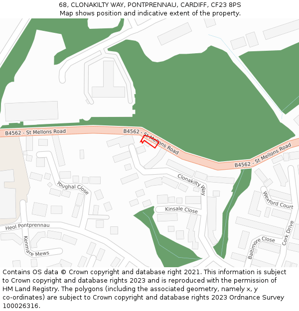 68, CLONAKILTY WAY, PONTPRENNAU, CARDIFF, CF23 8PS: Location map and indicative extent of plot