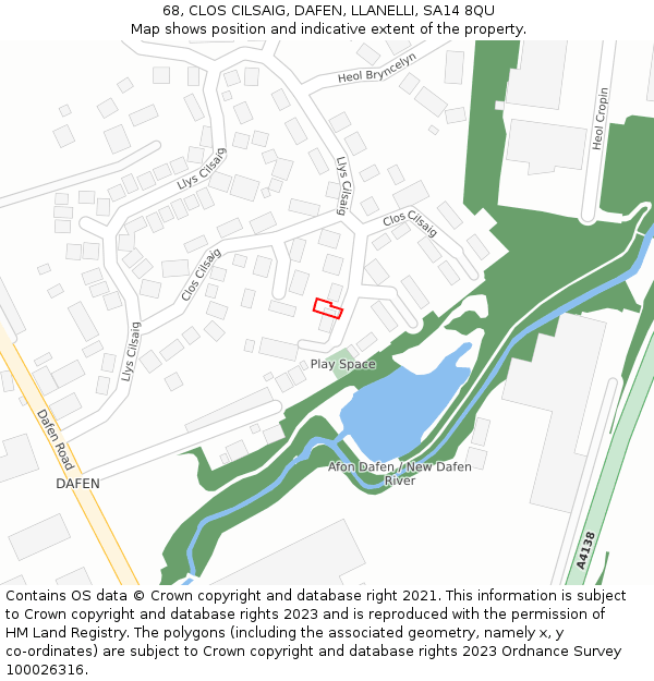 68, CLOS CILSAIG, DAFEN, LLANELLI, SA14 8QU: Location map and indicative extent of plot