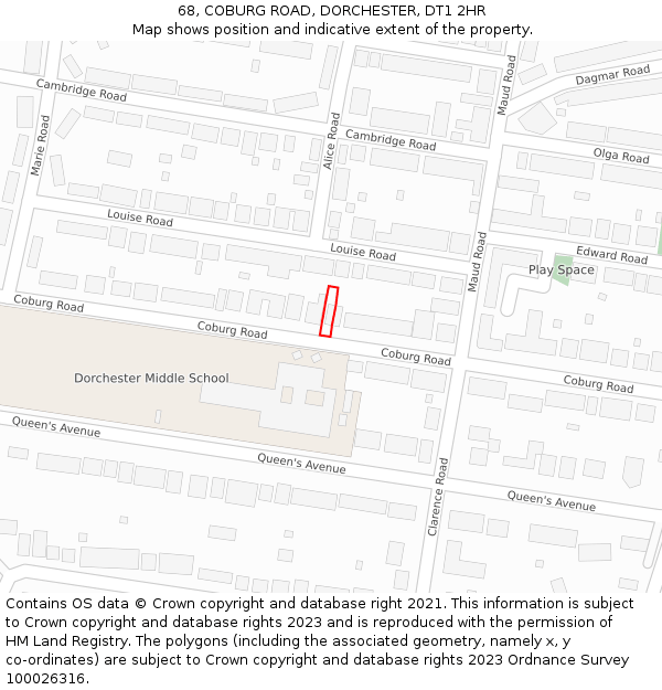 68, COBURG ROAD, DORCHESTER, DT1 2HR: Location map and indicative extent of plot