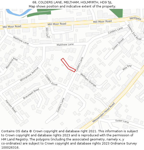 68, COLDERS LANE, MELTHAM, HOLMFIRTH, HD9 5JL: Location map and indicative extent of plot