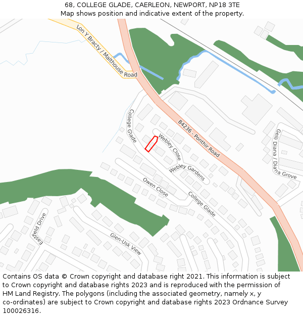 68, COLLEGE GLADE, CAERLEON, NEWPORT, NP18 3TE: Location map and indicative extent of plot