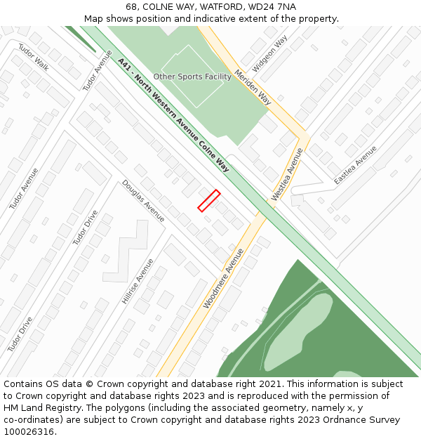 68, COLNE WAY, WATFORD, WD24 7NA: Location map and indicative extent of plot