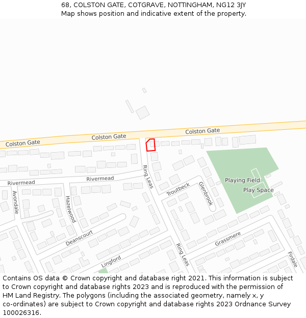 68, COLSTON GATE, COTGRAVE, NOTTINGHAM, NG12 3JY: Location map and indicative extent of plot