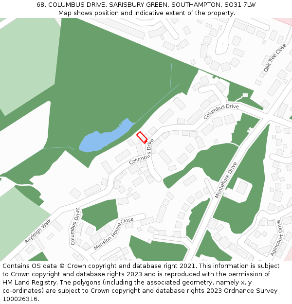 68, COLUMBUS DRIVE, SARISBURY GREEN, SOUTHAMPTON, SO31 7LW: Location map and indicative extent of plot