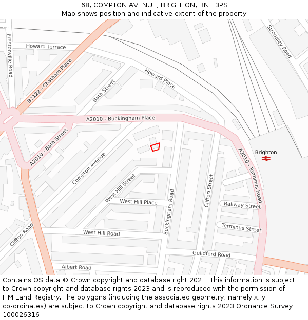 68, COMPTON AVENUE, BRIGHTON, BN1 3PS: Location map and indicative extent of plot