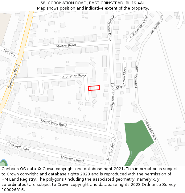 68, CORONATION ROAD, EAST GRINSTEAD, RH19 4AL: Location map and indicative extent of plot