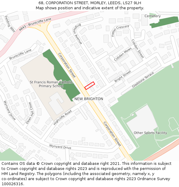 68, CORPORATION STREET, MORLEY, LEEDS, LS27 9LH: Location map and indicative extent of plot