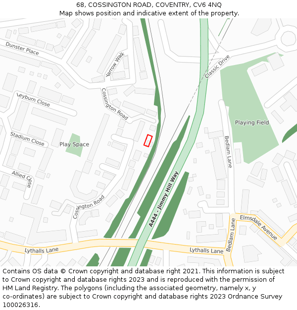 68, COSSINGTON ROAD, COVENTRY, CV6 4NQ: Location map and indicative extent of plot