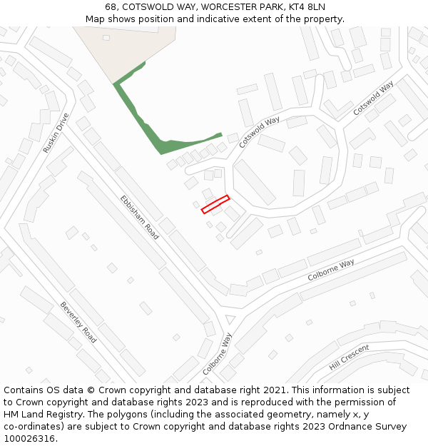 68, COTSWOLD WAY, WORCESTER PARK, KT4 8LN: Location map and indicative extent of plot