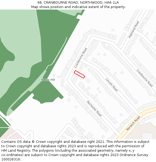 68, CRANBOURNE ROAD, NORTHWOOD, HA6 1LA: Location map and indicative extent of plot