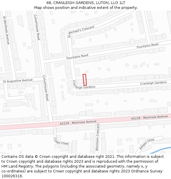 68, CRANLEIGH GARDENS, LUTON, LU3 1LT: Location map and indicative extent of plot