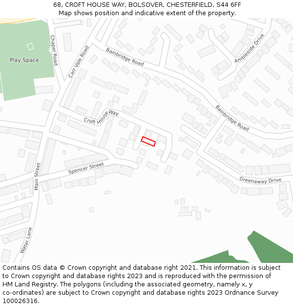 68, CROFT HOUSE WAY, BOLSOVER, CHESTERFIELD, S44 6FF: Location map and indicative extent of plot