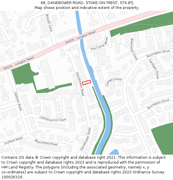 68, DANEBOWER ROAD, STOKE-ON-TRENT, ST4 8TJ: Location map and indicative extent of plot