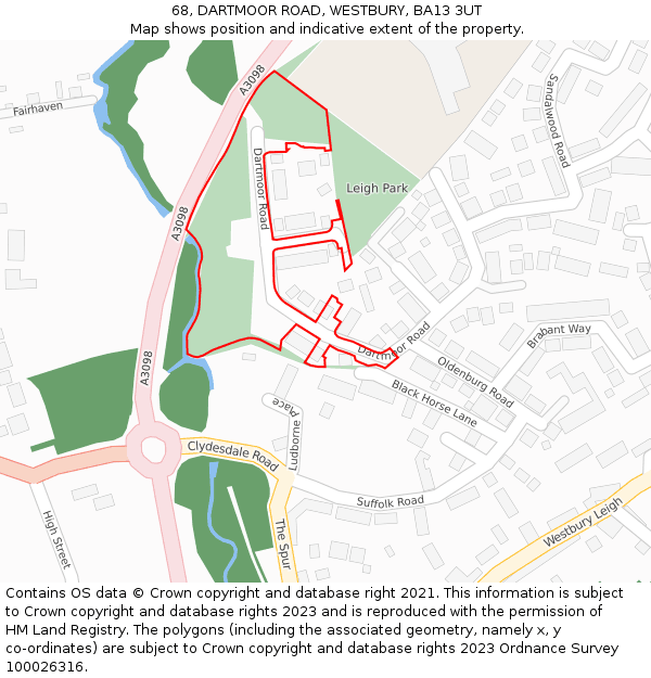 68, DARTMOOR ROAD, WESTBURY, BA13 3UT: Location map and indicative extent of plot