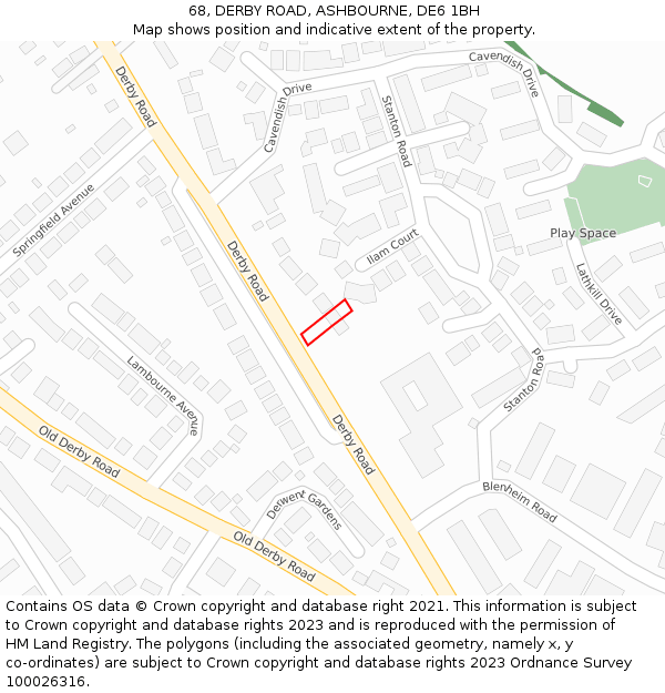 68, DERBY ROAD, ASHBOURNE, DE6 1BH: Location map and indicative extent of plot